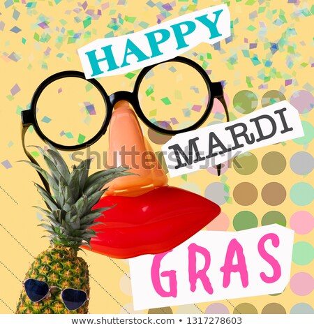 Foto d'archivio: Text Happy Mardi Gras In Contemporary Art Collage