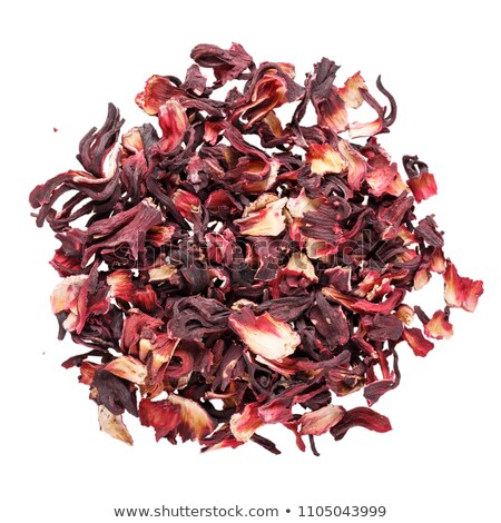 Foto stock: Heap Of Dried Roselle Flower Red Fruit Tea Carcade Hibiscus Sabdariffa Top View Banner Long Form