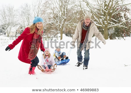 Foto d'archivio: Iovane · Ragazza · Tirando · Slitta · Attraverso · Il · Paesaggio · Innevato