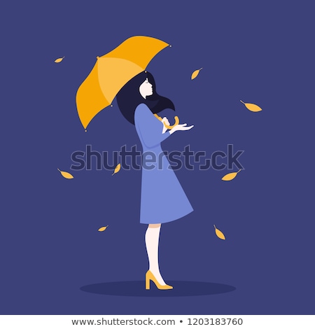 Foto stock: Woman With Umbrella Rainy Autumn Season Vector Fall Lifestyle P