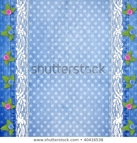 Foto stock: Abstract Blue Jeans Background With Lace And Buttonhole For Gree