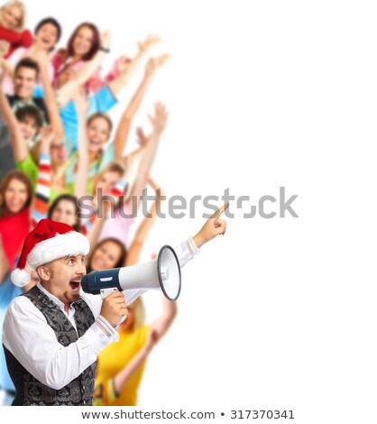 Foto stock: Happy Santa Man Talking In Loud Hailer