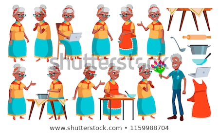 Foto stock: Old Woman Poses Set Vector Black Afro American Elderly People Senior Person Aged Positive Pens