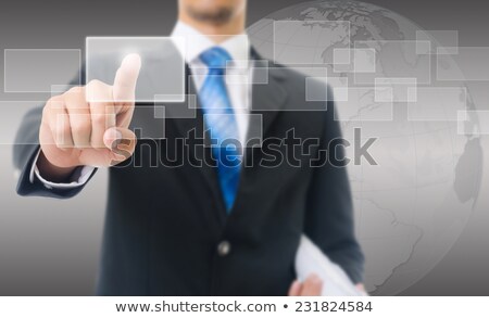 Businessman With Touch Screen Internet Tablet And The Clouds [[stock_photo]] © Ohmega1982