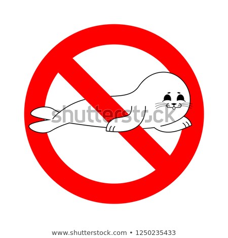 Stockfoto: Stop Fur Seal White Bansmall Sea Calf Is Forbidden Red Prohibi