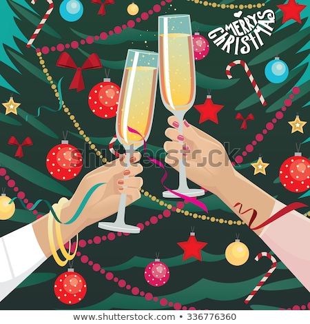 Foto stock: Couple Clink Glasses Near Christmas Tree Indoors