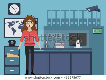 ストックフォト: Bank Woman Employer Standing In Bank Interior Flat Vector