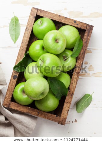 Stockfoto: Green Apples In Wooden Box