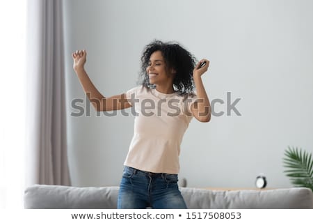 Zdjęcia stock: Black Skin Girl Dancer In Good Mood Having Fun