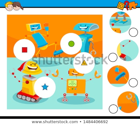 Stok fotoğraf: Match Pieces Puzzle With Robot Characters