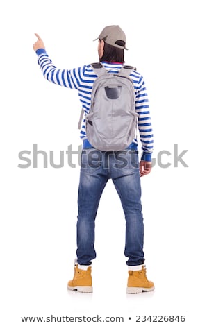 Stockfoto: Young Traveler With Rucksack Isolated On White