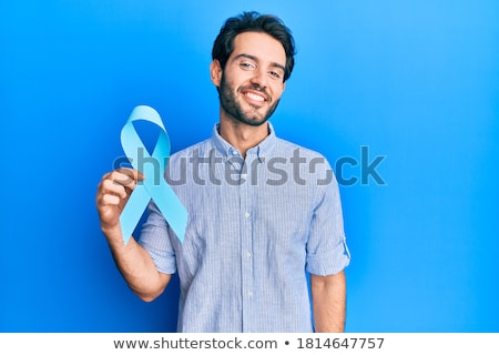 Foto stock: Happy Man With Prostate Cancer Awareness Ribbon