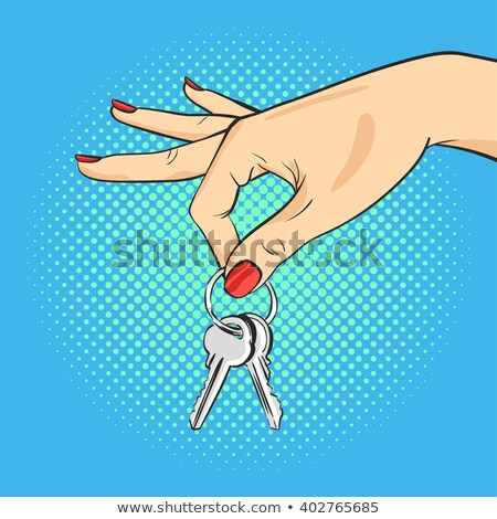 Foto stock: Vector Hand Drawn Pop Art Illustration Of Hand Holding Keys Ret