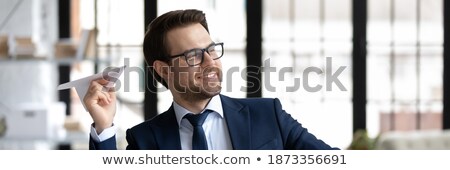 Stockfoto: Startup Manager In Business Suit Sitting On Paper Plane Flying Up Vector Isolated Illustration