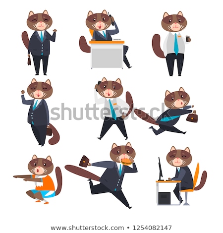 Stok fotoğraf: Set Businessman With Briefcase In Different Situations