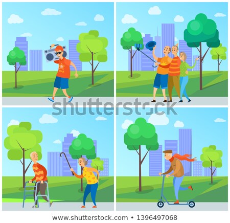 Stockfoto: Old People In Park Granny And Grandpa Yelling