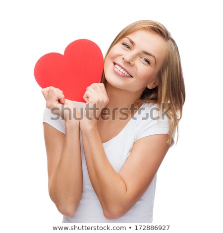 Stock foto: Beautiful Woman Holding Big Red Heart