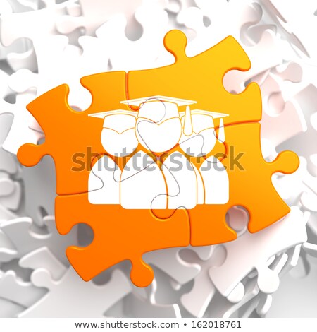 Сток-фото: Group Of Graduates Icon On Orange Puzzle