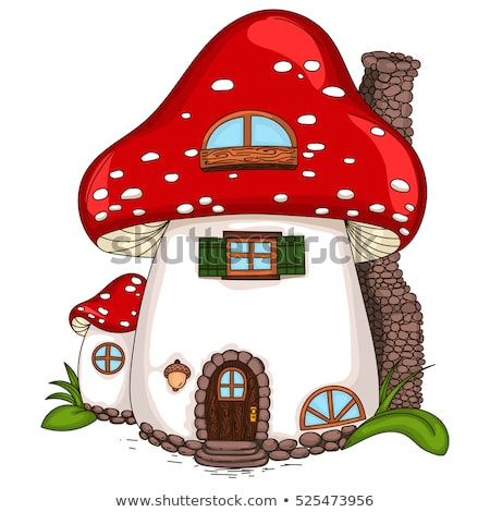 Foto stock: Mushroom House With Fairies Template