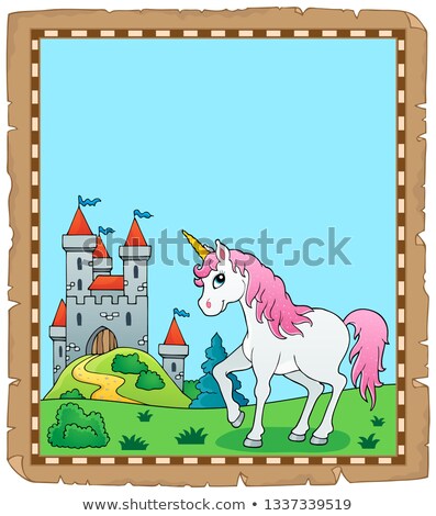 Stock foto: Fairy Tale Unicorn Topic Parchment 1