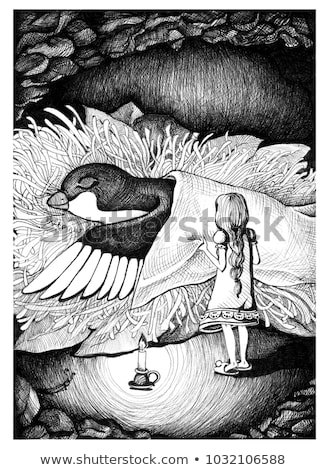 Stock fotó: Thumbelina Covered Swallow Hand Drawn Sketch Ink Illustration