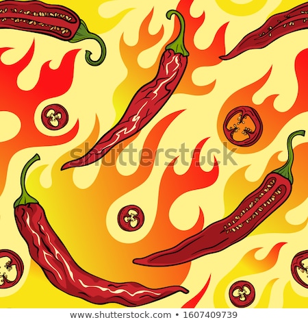 Zdjęcia stock: Burning Hot Chili Pepper With Flame On Red Background Bitter Spicy Hot