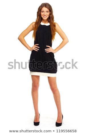 Stok fotoğraf: Young Pretty Woman In Mini Black Dress Isolated On White