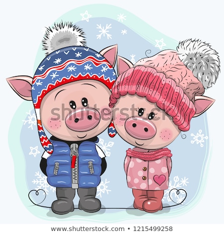 Stock fotó: Sweet Pig In A Winter Hat