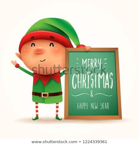 Stok fotoğraf: Little Elf With Message Board Isolated