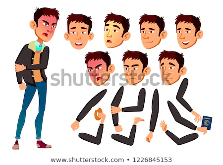 Foto stock: Asian Teen Boy Vector Teenager Active Expression Face Emotions Various Gestures Animation Crea