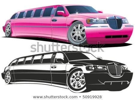 Foto stock: Vector Cartoon Limousines Colour And Black And White Versions