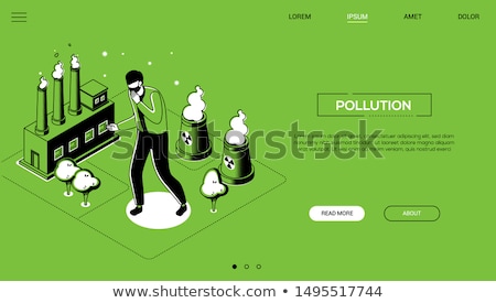 Foto d'archivio: Air Pollution - Line Design Style Isometric Web Banner