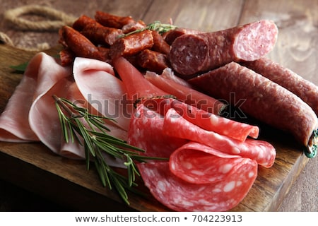 [[stock_photo]]: Cheese And Salami Sausage On Wooden Board