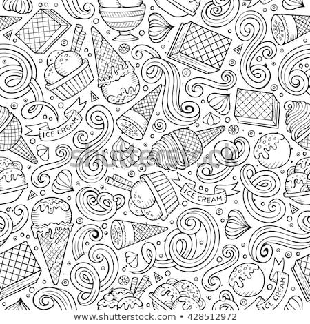 Stock photo: Cartoon Hand Drawn Ice Cream Doodles Seamless Pattern