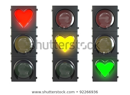 Stockfoto: Set Of Traffic Light With Heart Shaped Red Yellow And Green Lam