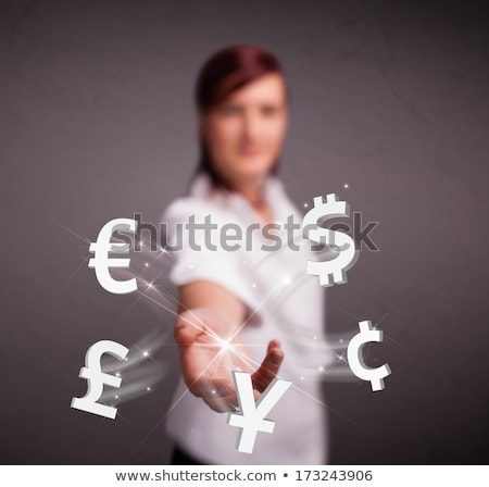 Сток-фото: Investment Concept Pretty Business Woman With Currency Symbols