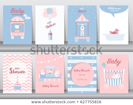 Stok fotoğraf: Baby Shower Card With Toy Train