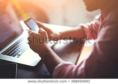 Stok fotoğraf: Business People Connected On Internet Network With A Laptop Concept Of Startup Company Double Expo