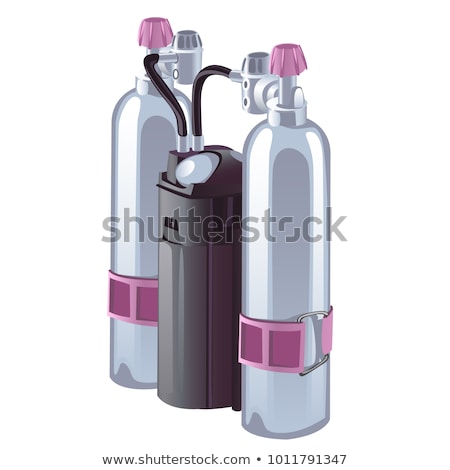 Stok fotoğraf: Gas Cylinders With Pressure Reducers For Breathing Isolated On White Background Vector Cartoon Clos