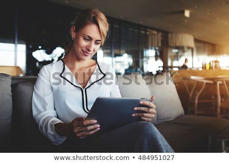 Stock foto: Girl With Ipad And Book