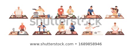 Zdjęcia stock: Happy Man And Woman Culinary In Kitchen Vector