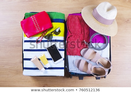 Foto d'archivio: Suitcase Sunscreen And Towels