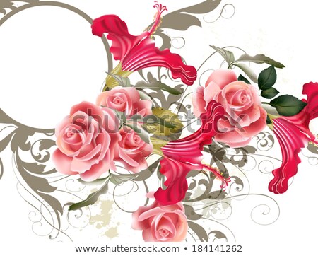 Stock foto: Beautiful Pink Roses Frame On Beige Vector