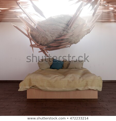 Bedroom And Falling Stone Conceptual 3d Illustration Foto stock © denisgo
