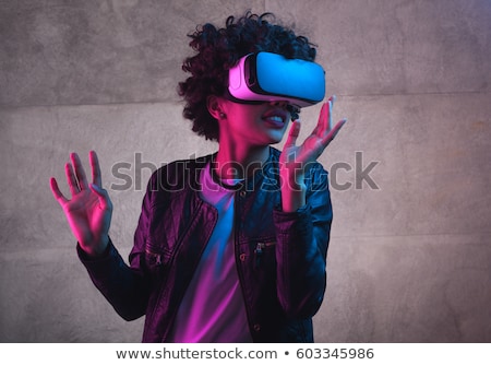 Stock fotó: Young Lady Wearing Virtual Reality Device