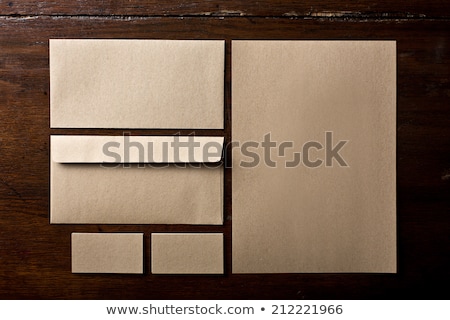 Foto d'archivio: Corporate Identity Template Stationery On Vintage Brown Wooden Board Mock Up For Branding Graphic