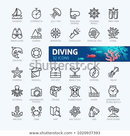 Foto stock: Diving Icon With Jellyfish Fish Crab And Starfish