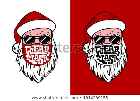 Foto stock: White Beard Of Santa Claus Christmas Greeting Card Template Garland Spruce Branch Candle Burn Go