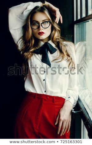 Zdjęcia stock: Waist Up Portrait Of Confident Stylish Lady In Fashion Blouse Pretty Brunette With Amazing Brown Ey