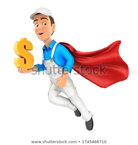 Stock foto: 3d Painter Holding Gold Dollar Sign